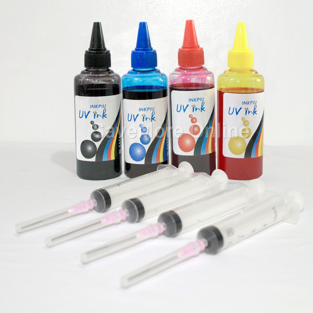 UV inkpiu Universal Dye ink 100ml Black, Cyan, Magenta, Yellow w/ 4 pcs ...
