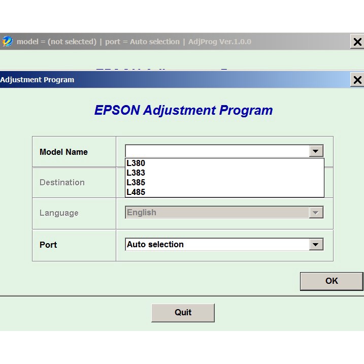 Epson L380,L383,L385,L485 Resetter Program / Waste Ink Pad Counter