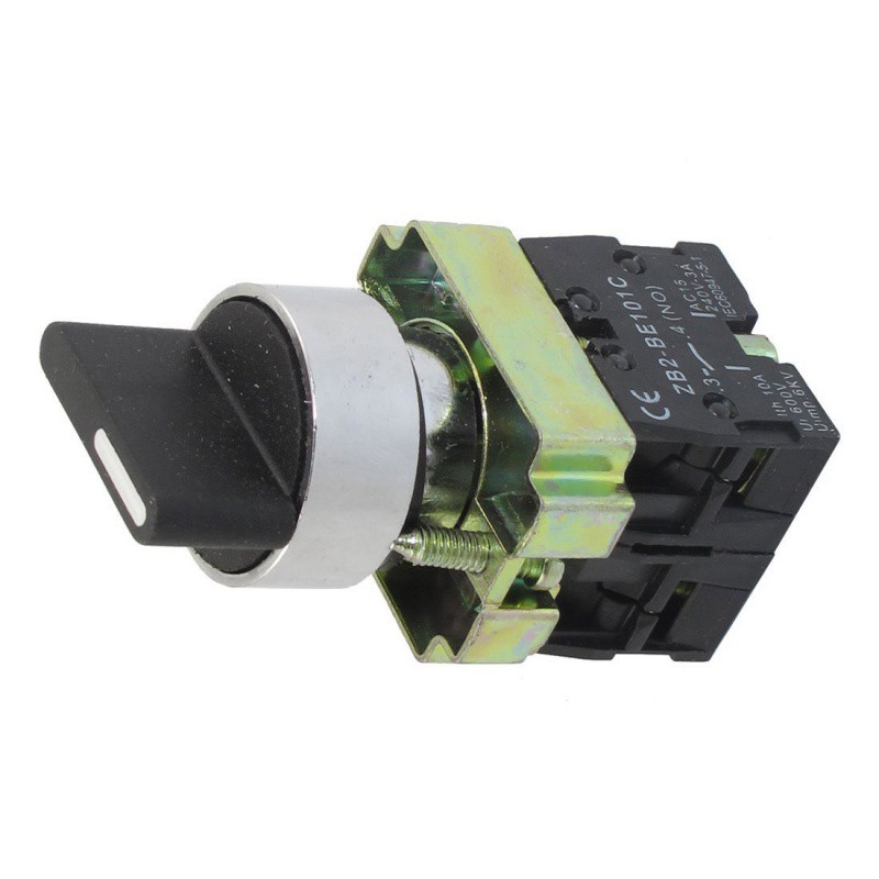 22 Mm Einrast-Drehschalter – 3 Positionen, 2 Schließer (2 NO), 10 A / 600 V, Für Schalttafeln Und Steuerungen – ZB2-BE101C