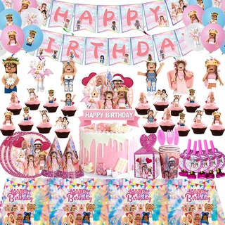 Pink Girl Roblox Gaming Theme Kids Birthday Party Decor Tableware