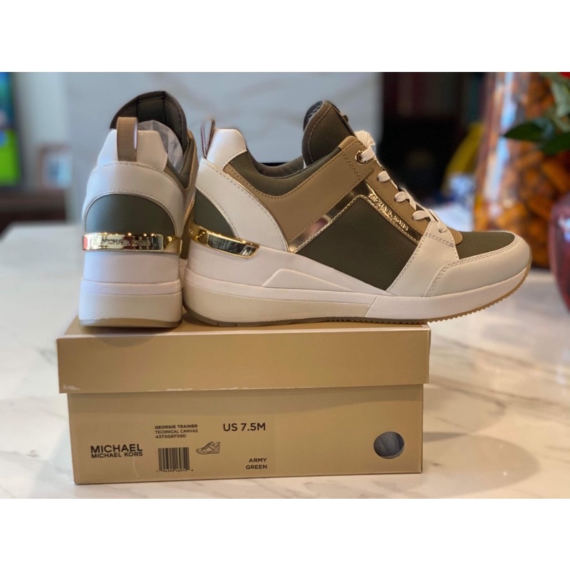 AUTHENTIC Michael Kors MK Georgie Canvas and Leather Trainer Shoes | Shopee  Philippines