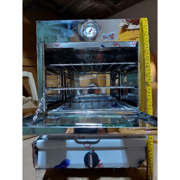 3 layer gas type oven with gauge temperature size 12x12 pure stainless 12inch pan kasya per