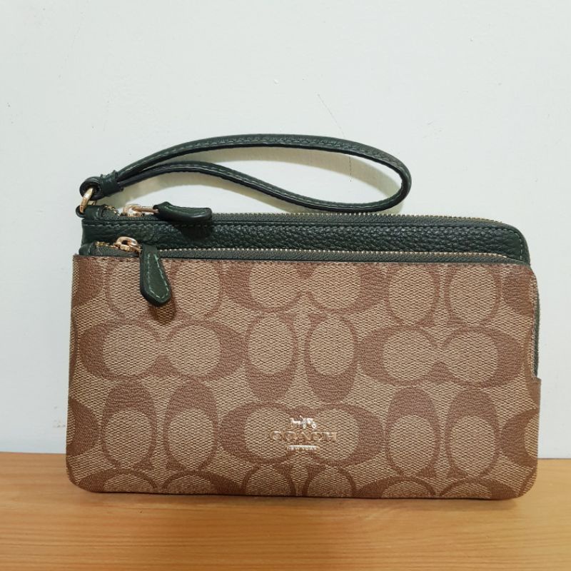 Coach wristlet large double hot sale zip