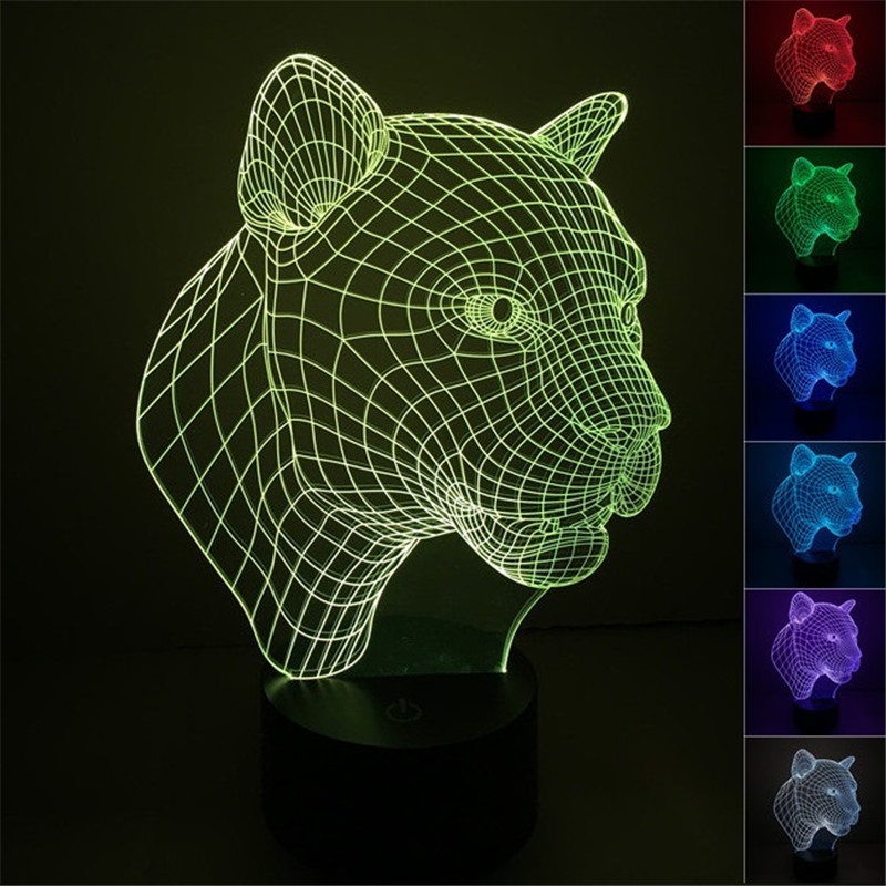 Leopard Shape 3D Night Light 7 Colors Gradient Wild Animal USB LED ...