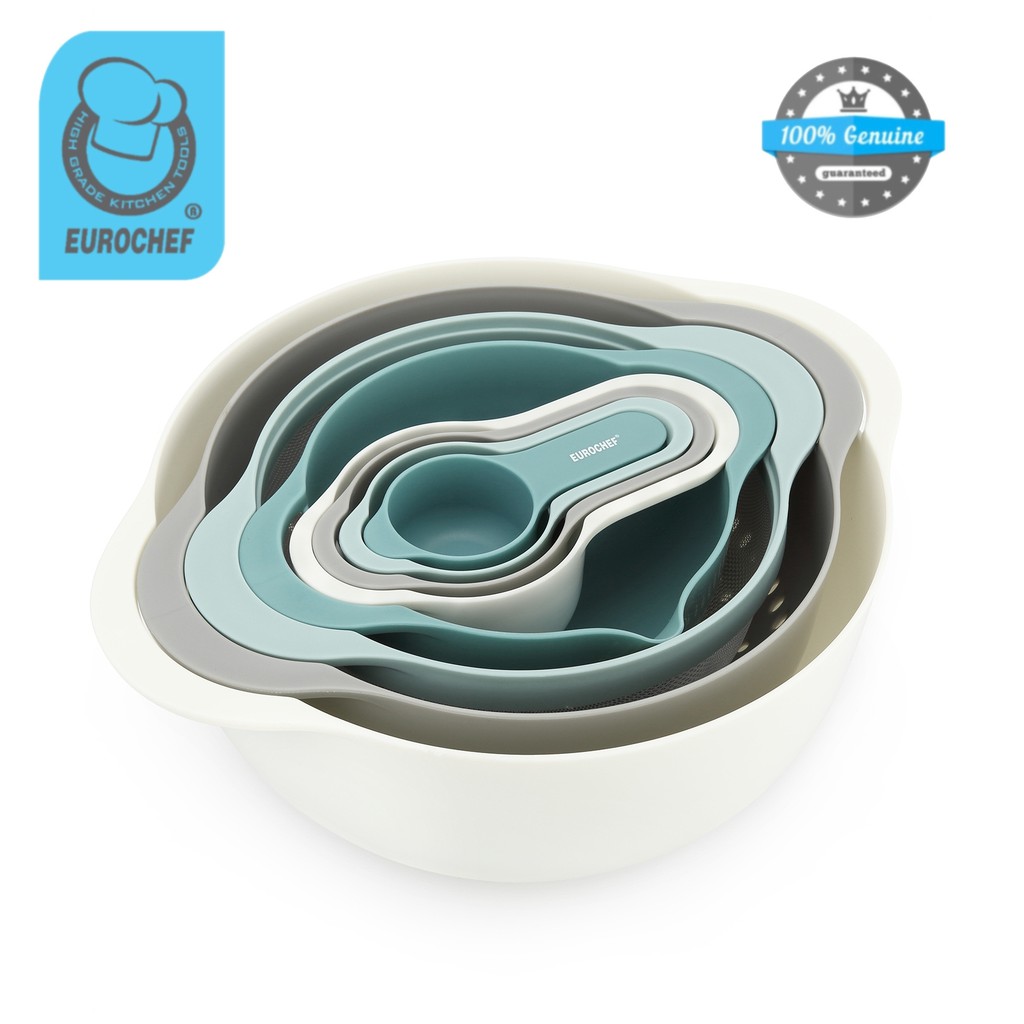 Eurochef 8pc Mixing Bowl Stackable with Colander, Sifter, Bowl, 4 Pcs