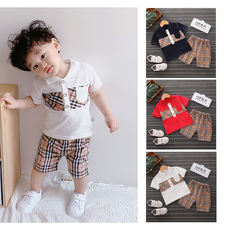 Sheromommy shirt boy Burberry baby sets Boy kids fashion Korean quality collar pants handsome cute