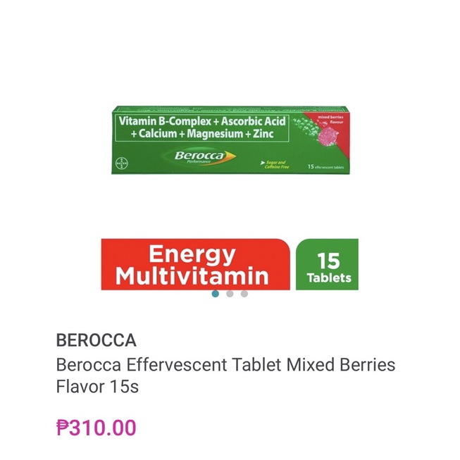BEROCCA Berocca Effervescent Tablet Mixed Berries Flavor 15s Shopee