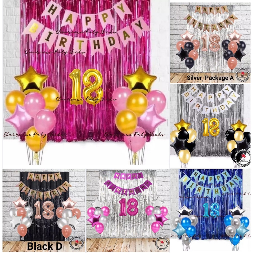 Birthday Package 18G: HBD Banner + Foil Curtain + 4 Stars + 10 Metallic ...