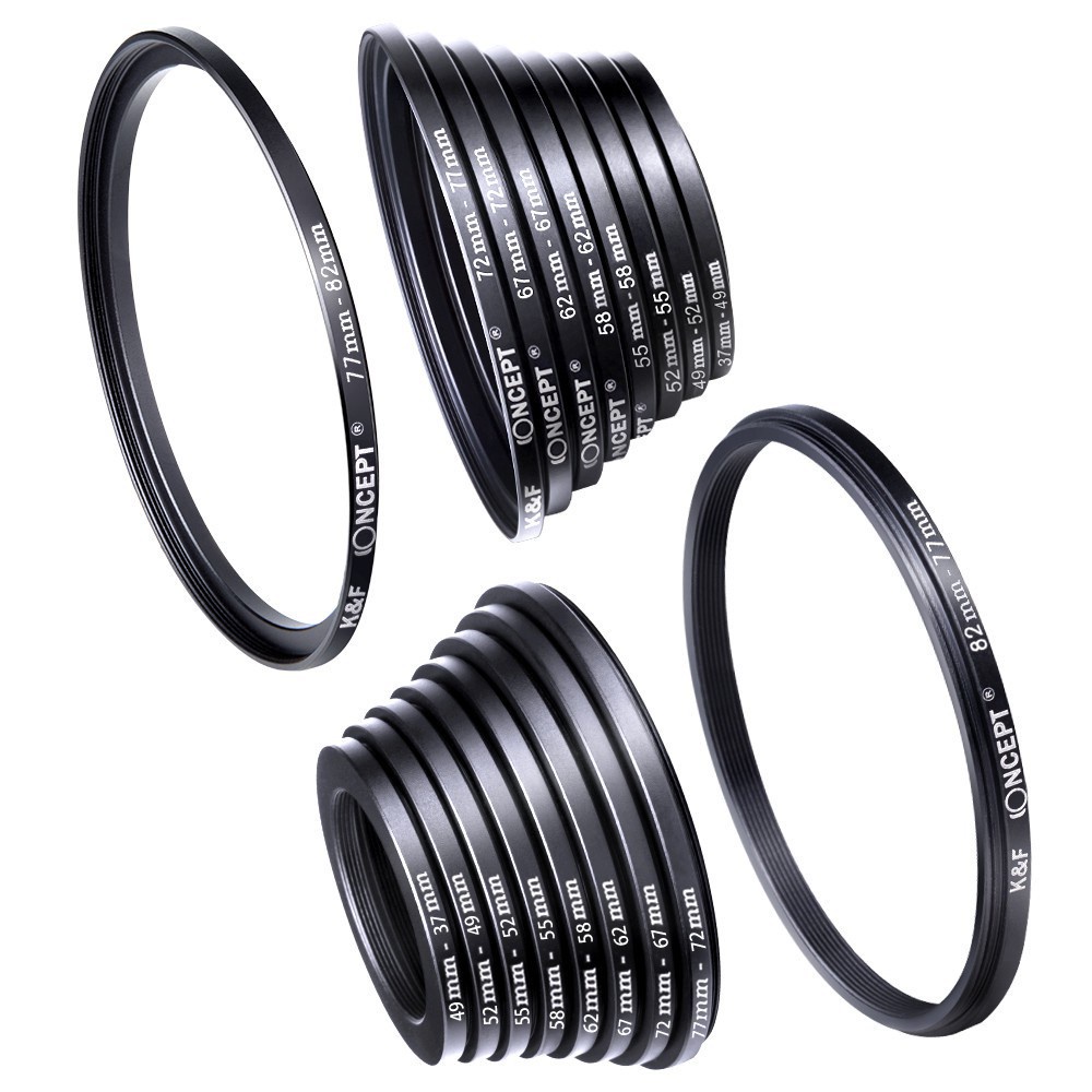 K&F Concept 18pcs Camera Lens Filter Metal Stepping Rings kit 9pcs Step ...