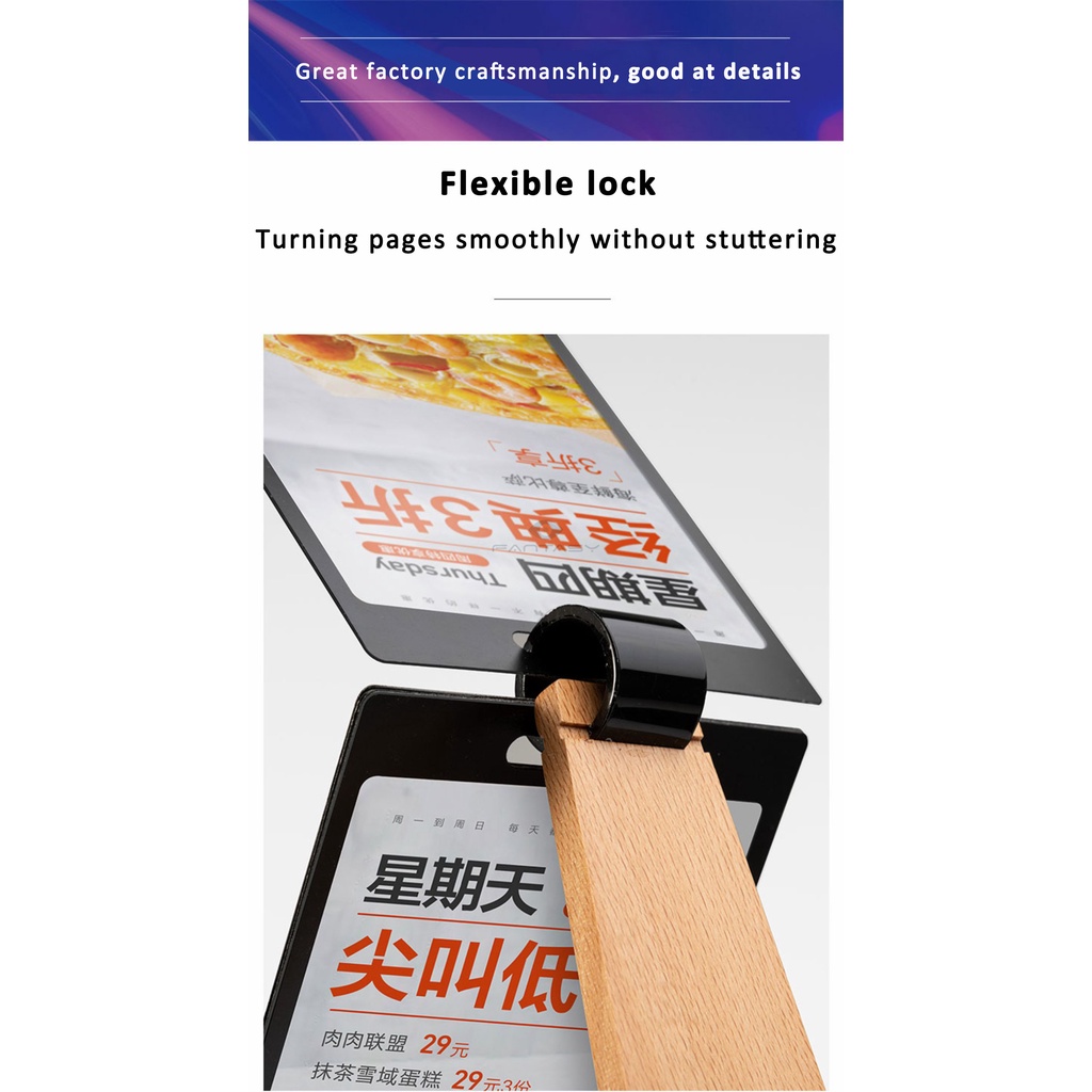 SVIAO Wooden PVC Page-turning Table Card Menu Holder Loose Leaf Menu ...