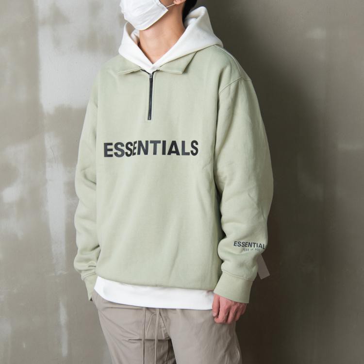 Fear OF GOD ESSENTIALS half zip T-Shirt sweater Sage, FOG