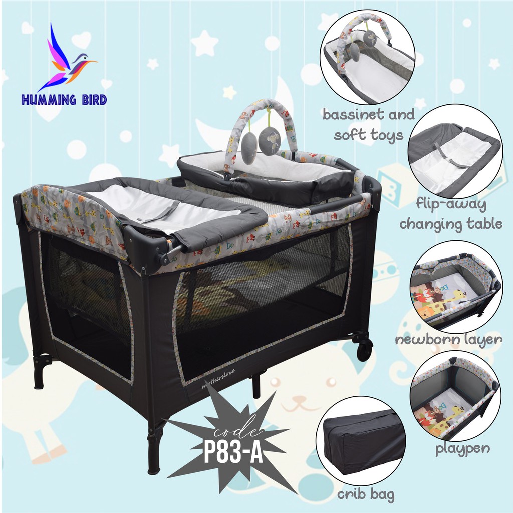 Hummingbird PY83C Baby Infant Crib Nursery Playpen with Bassinet