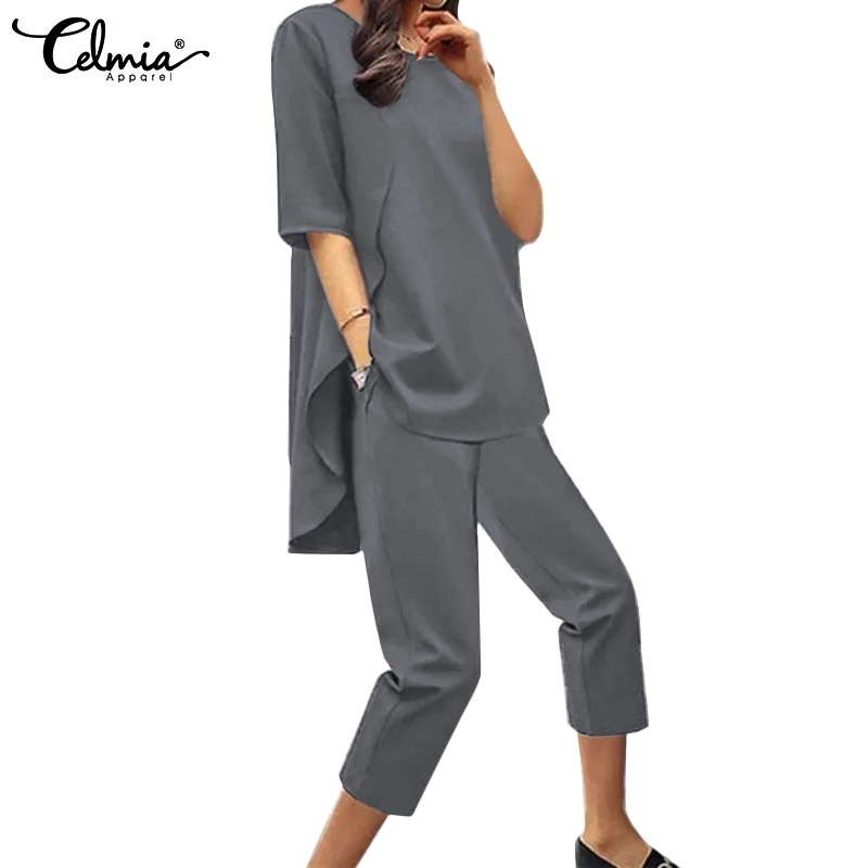 CELMIA Two Piece Sets Women Half Sleeve Tops And Harem Pants Suits Plus ...