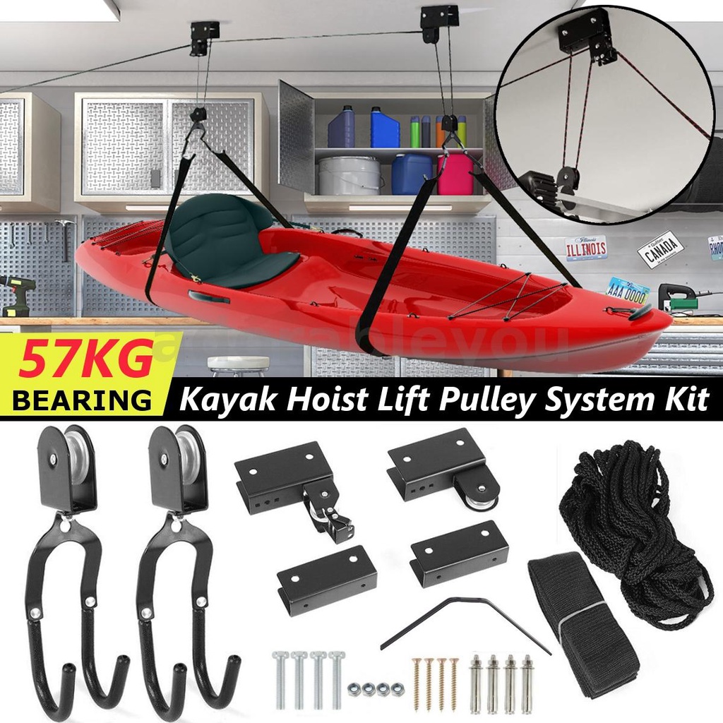 57KG Kayak Hoist Bike/ Ladder Lift Pulley System Garage Ceiling Storage