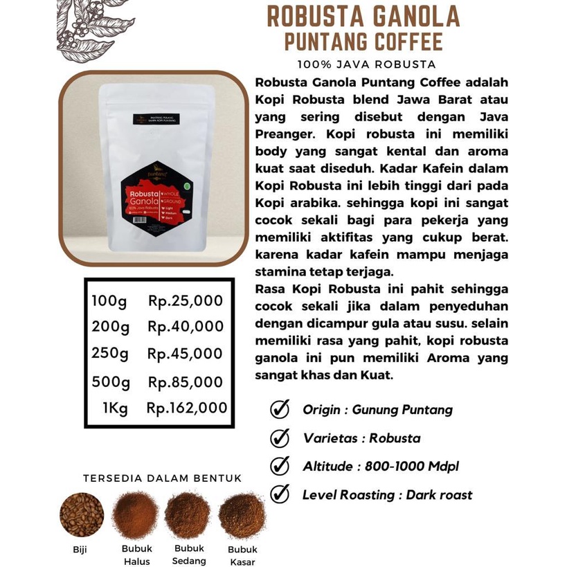 Robusta COFFEE GANOLA PUNTANG COFFEE (100% JAVA ROBUSTA) | Shopee ...