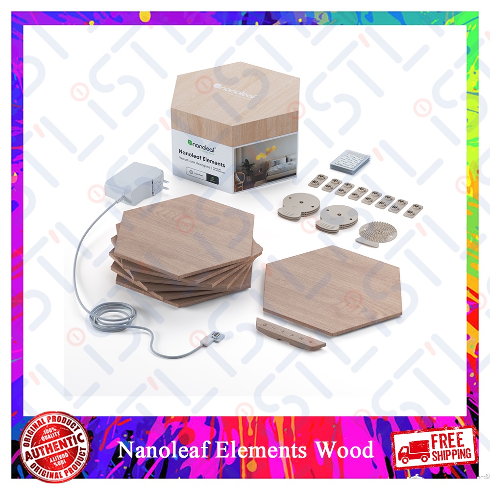 Nanoleaf Elements Wood Look Hexagons - Smart Light Smarter Kit (7 Light ...