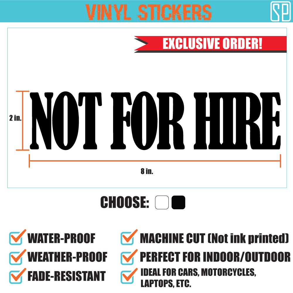 Not For Hire - Vinyl Sticker for for private vehicles | Shopee Philippines