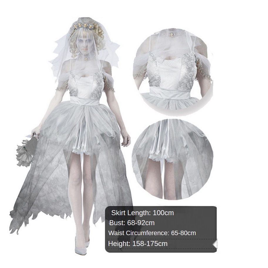 Halloween Ghost Bride Dress Role Play Zombie Bride Stage Performance ...