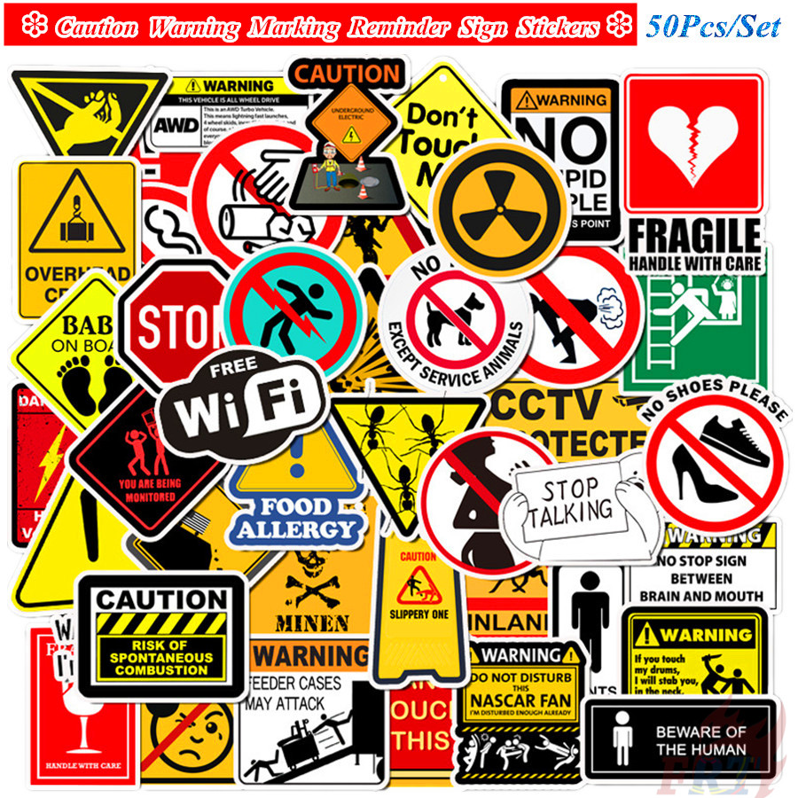 Warning Sign Series 03 Stickers 50Pcs/Set Caution Warning Marking ...