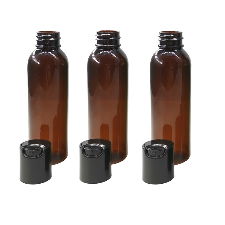 JS ESSENTIALS 100ML Amber Plastic Boston Bottle With Black Fliptop Flip