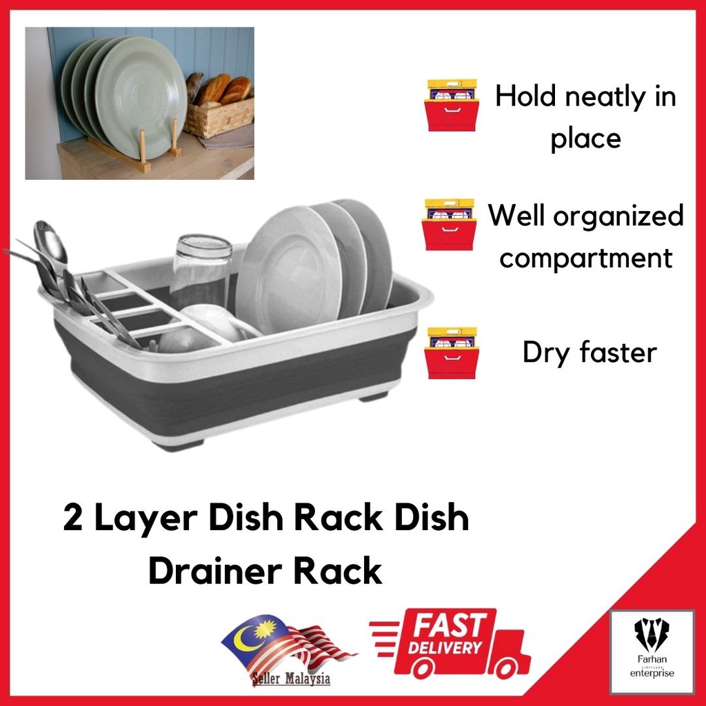 2 Layer Dish Rack Dish Drainer Rack Rak Pinggan Storage Rack | Shopee ...