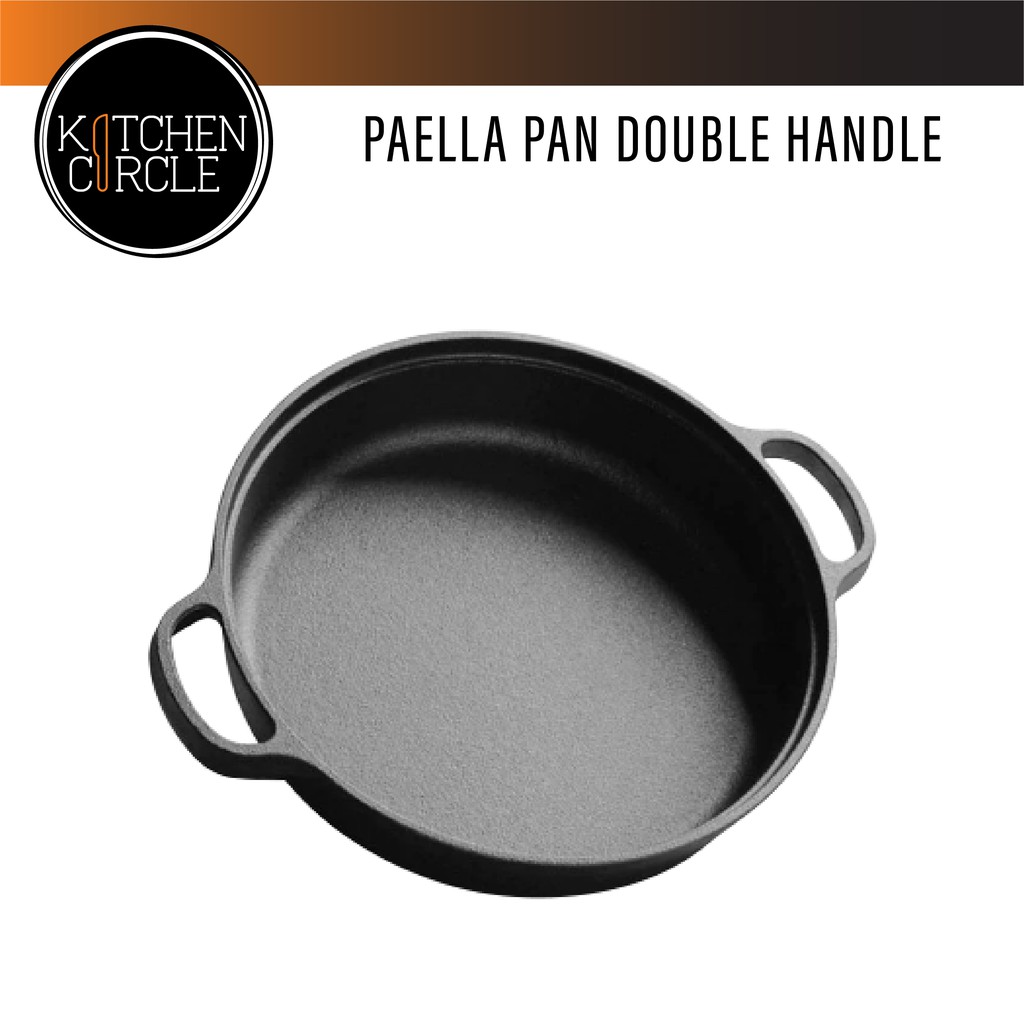 Kitchen Circle Cast Iron Paella Pan Thickened Double Ear Pan Uncoated ...