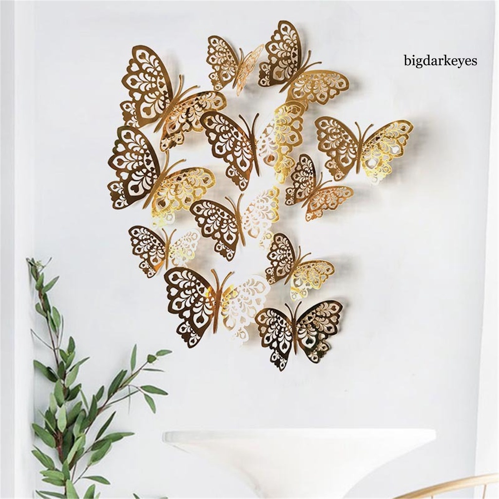 bigdarkeyes 12Pcs Hollow 3D Butterfly Wall Sticker Decal Living Room ...