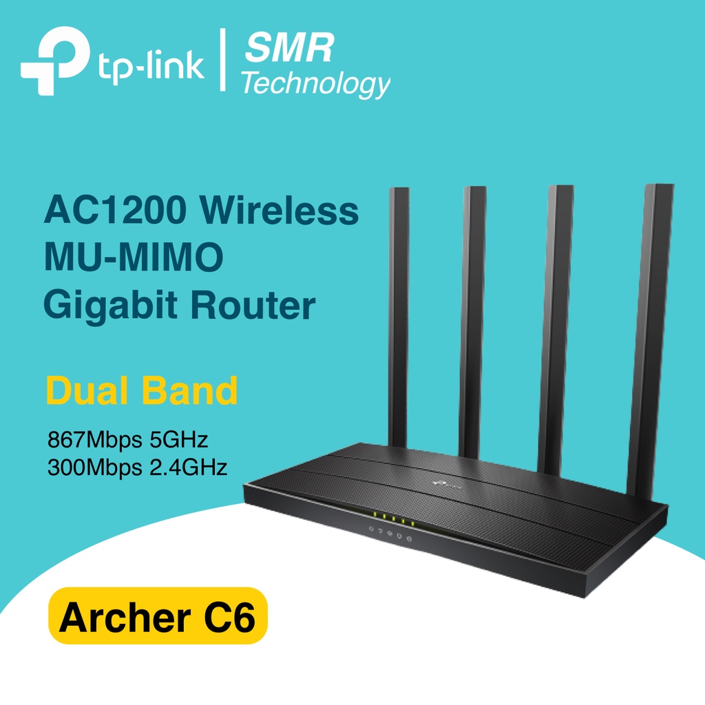 TP-Link Archer C6 AC1200 Wireless MU-MIMO Gigabit Router 2.4GHz & 5GHz Dual  Band AC WiFi Gigabit Por