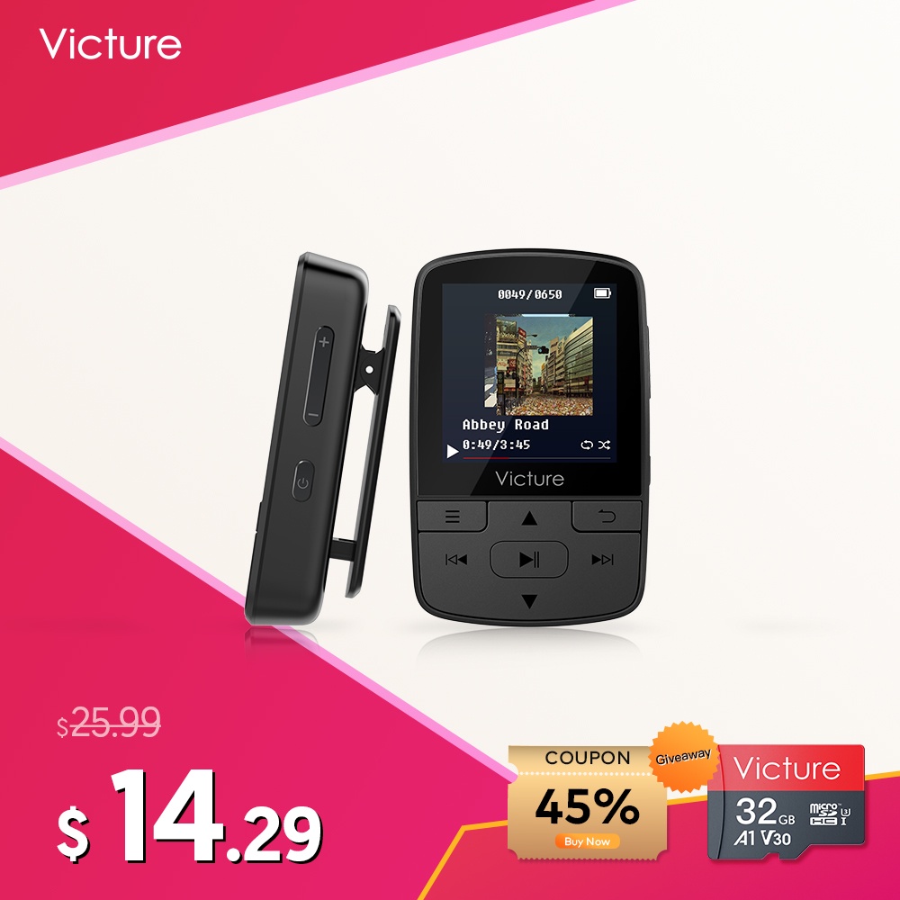 Victure Bluetooth MP3 Player 8GB Clip Sport Portable Lossless Sound Hi