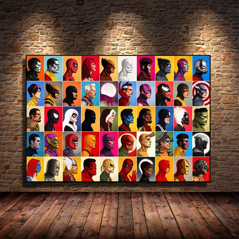 Marvel Superhero Collage Portrait Poster Canvas Painting Comics ...