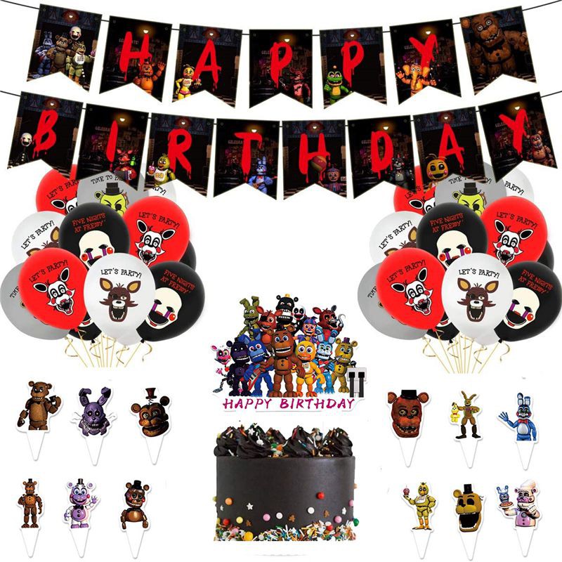 Birthday Party Supplies For Five Nights at Freddy's Includes Banner, Cake  Topper, 24 Cupcake Toppers - 24 Balloons and Backdrop 