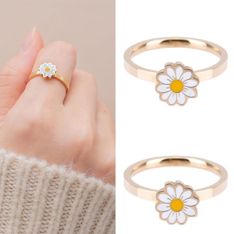 Time Adjustable Women's Band Ring Retro Anti-Anxiety Open Daisy Flower ...