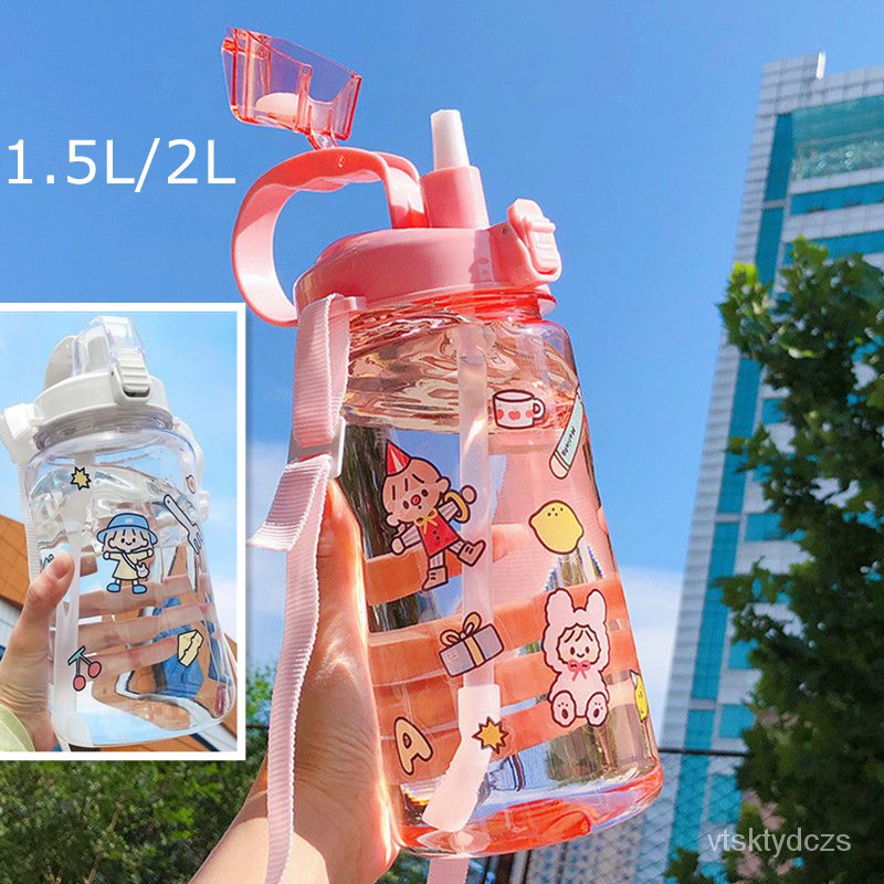 Large Capacity Drinking Straw Water Bottle Botol Air Minum Cute Plastic Cup Korea Cartoon 6276