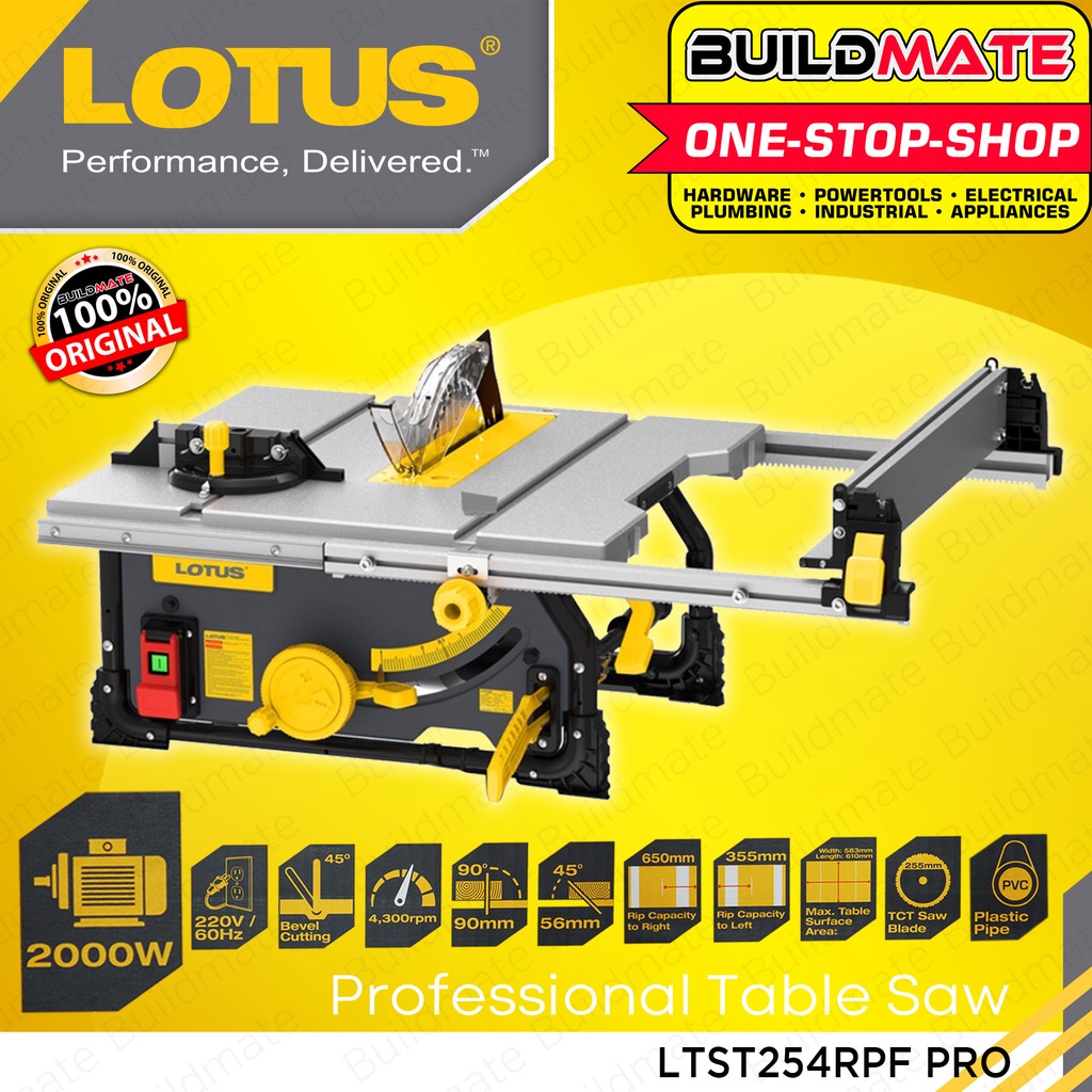 LOTUS Rack & Pinion 2000W Heavy Duty Portable Wood Table Saw Heavy Duty