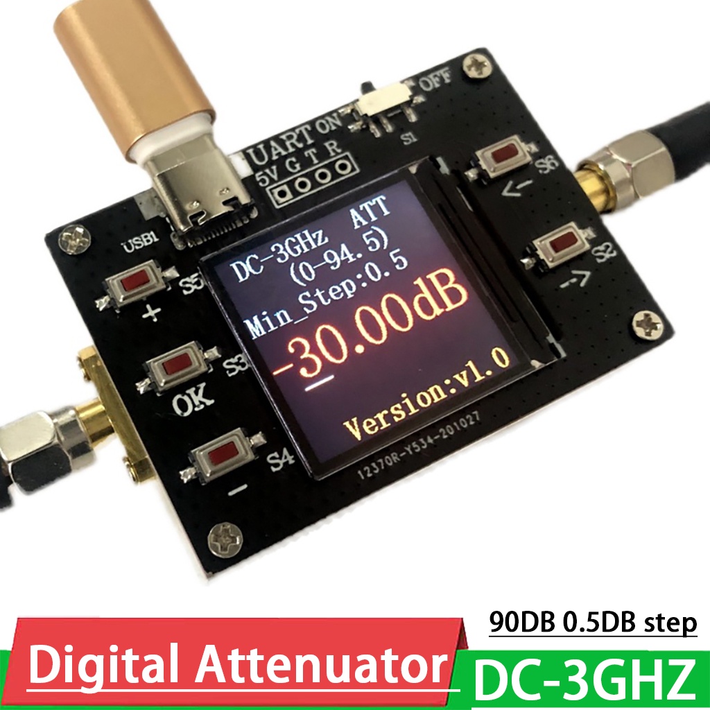 DC3GHZ 90DB Digital Step Attenuator control 0.5dB step LCD display TTL