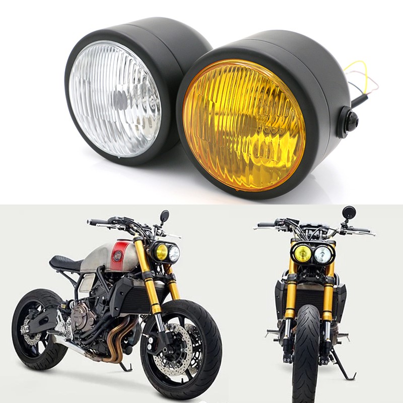Universal Motorcycle Headlight Twin Headlamp Motorcycle Grill Lamp