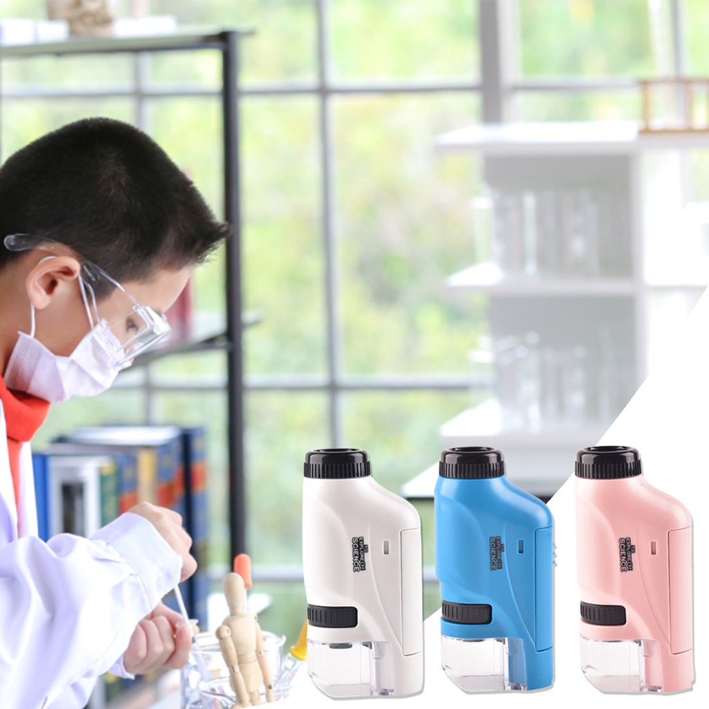 Pocket Micro LED Lighted Microscope Kids Microscope Science Kit Student