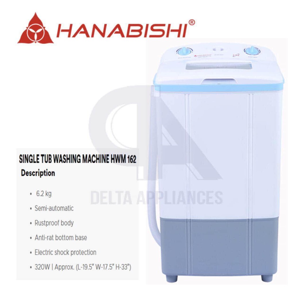 Hanabishi Single Tub Washing Machine HWM 162 Shopee Philippines