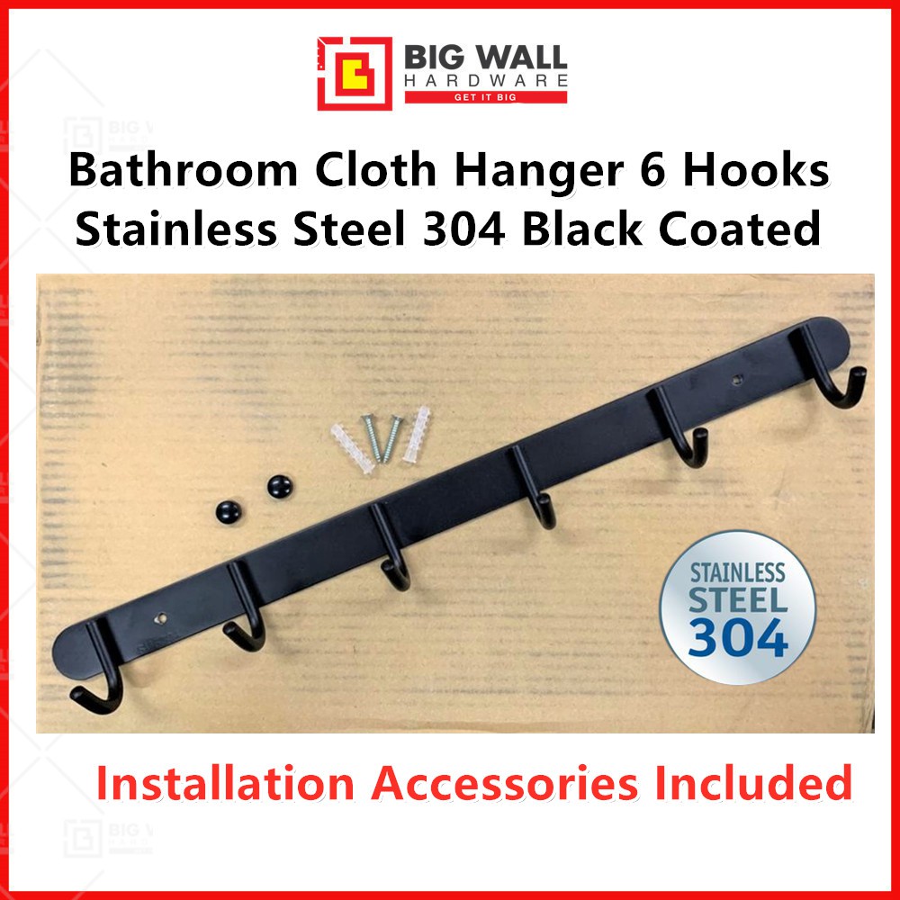 Bathroom Cloth Hanger 5 Hook Black Coated Hanger / 15 Hook Stainless
