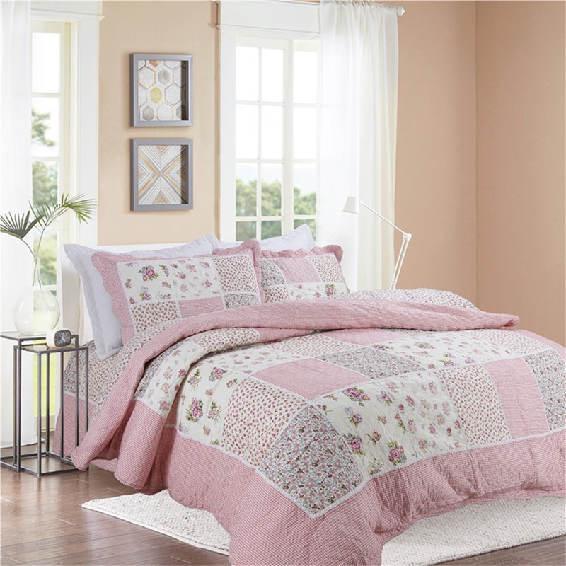 Applique Cotton Quilted Bedspread for Bed Linen Plaid Quilt Blanket ...