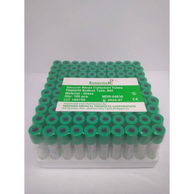VACUTAINER BLOOD COLLECTION TUBE GREEN TOP 5ML PER TRAY Shopee
