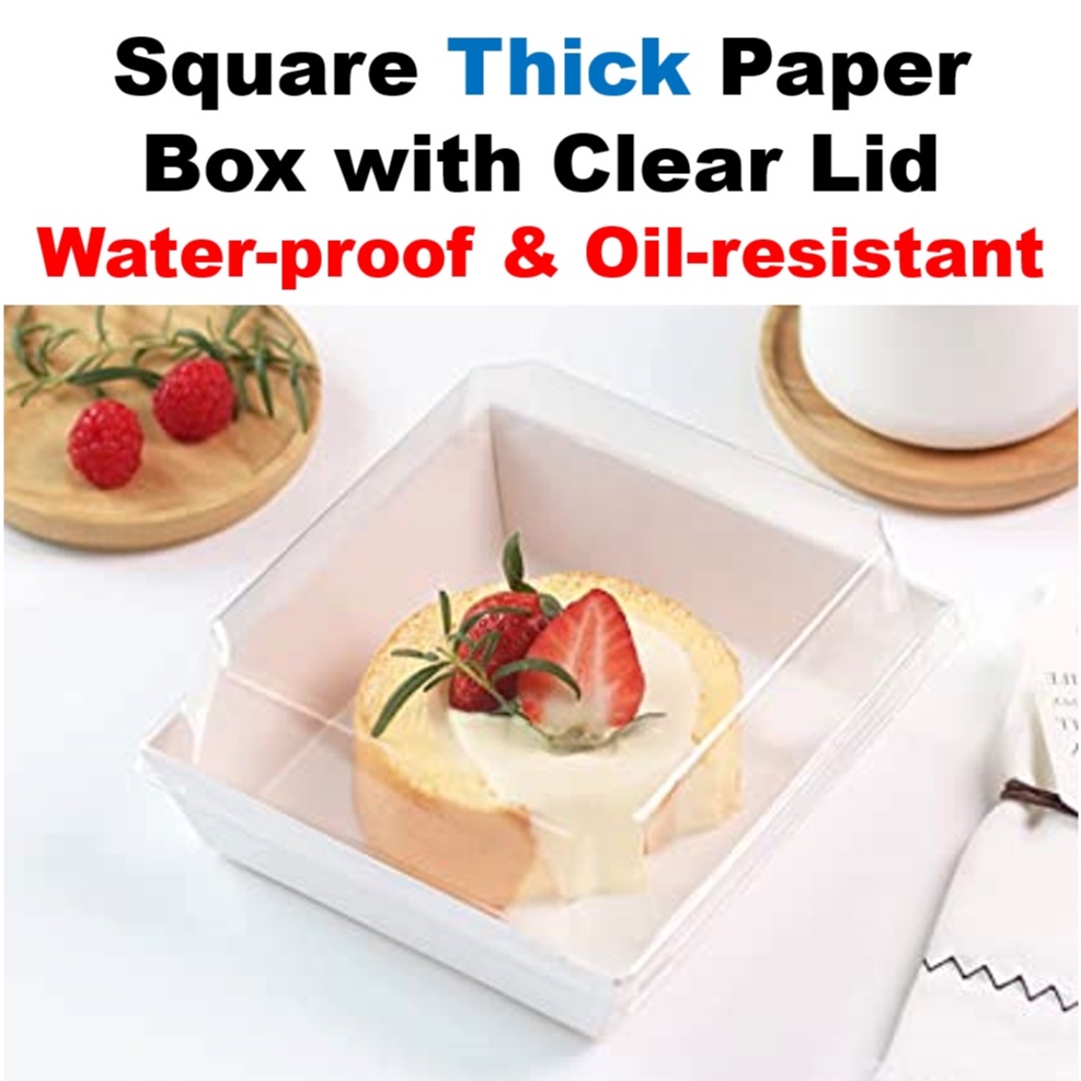 50pcs Square 5.5 inch Thick White Paper Box with Clear Lid -Sandwich ...