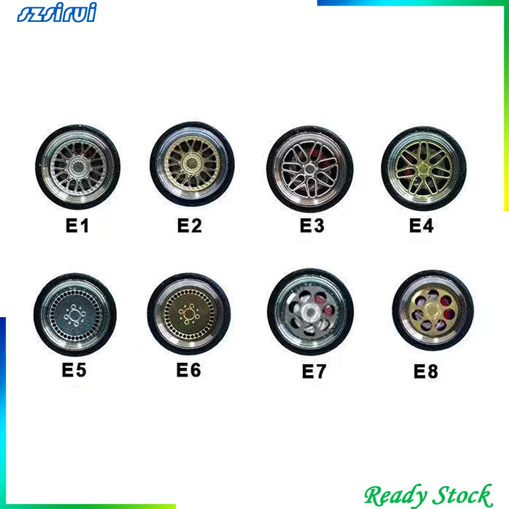 [ 4Pc 1/64 Scale on-Road Model Car Alloy Rubber Wheel & Tires Set ...