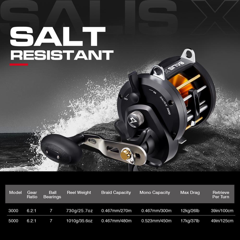 ✾❍Piscifun Salis X Trolling Reel Up To 17KG Drag 6.2:1 Gear Ratio 7  Bearings 3000 5000 Saltwater Ins