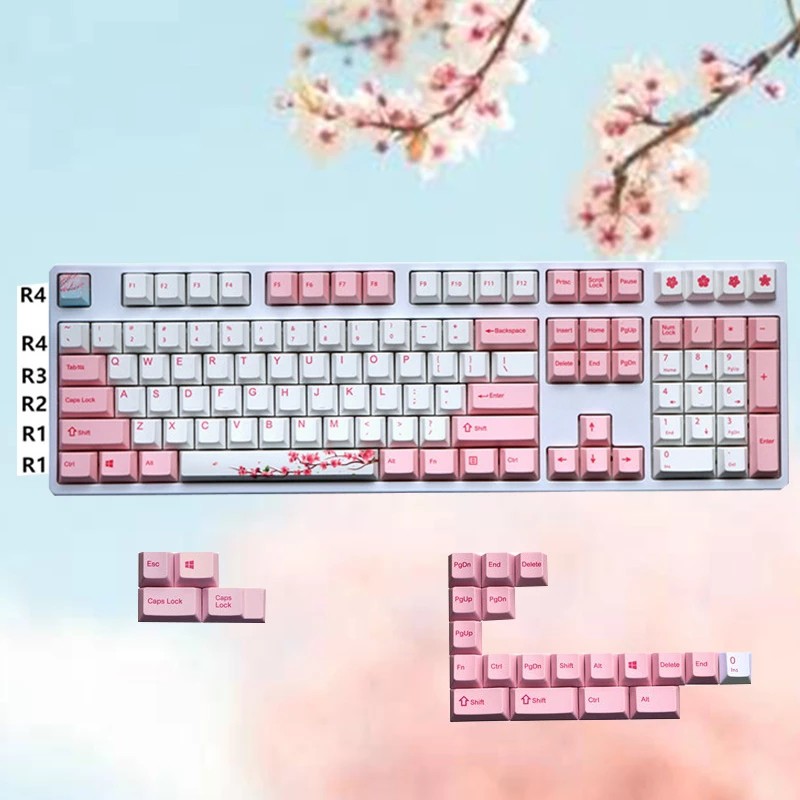 Sakura 130 Keys Sublimated PBT Keycaps for Mechanical Keyboard Cherry ...