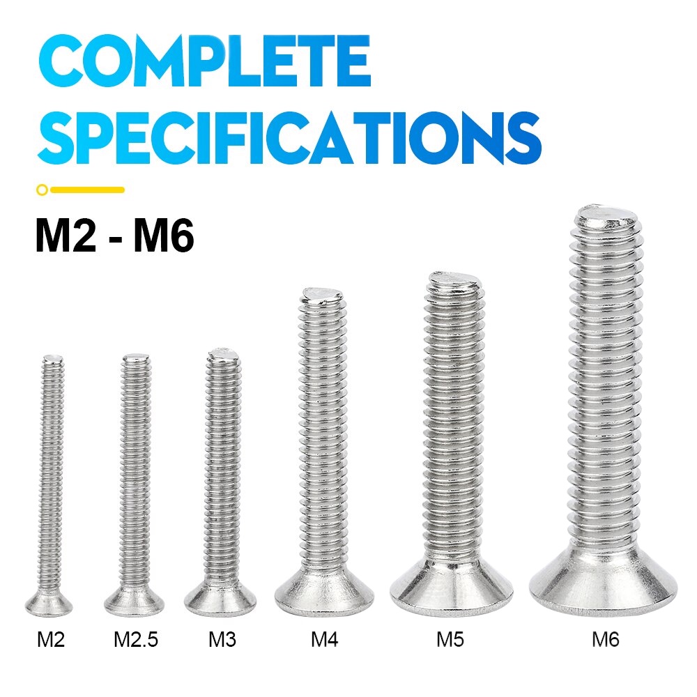 NINDEJIN Hex Socket Flat Head Screw Set Stainless Steel M2 M2.5 M3 M4