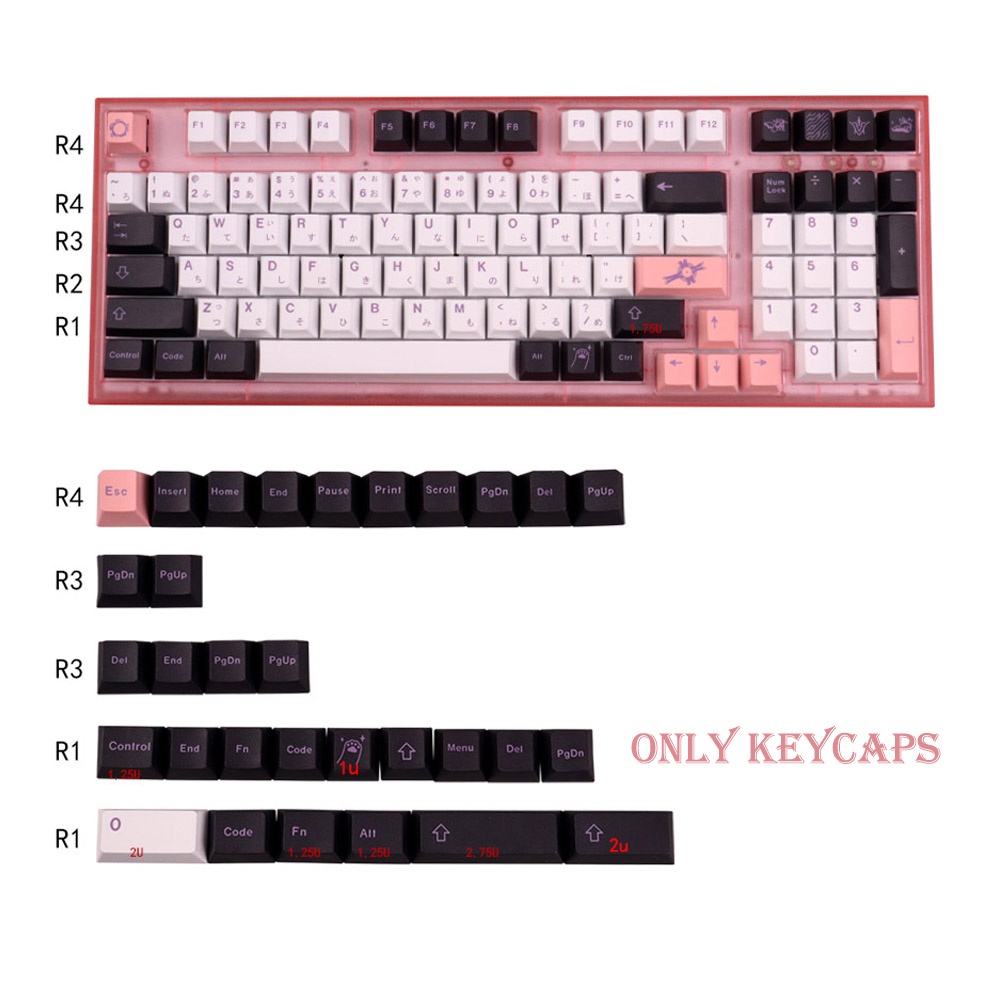 PBT 129 Keys GMK Senpai Cherry Profile DYE-SUB Japanese Keycaps For