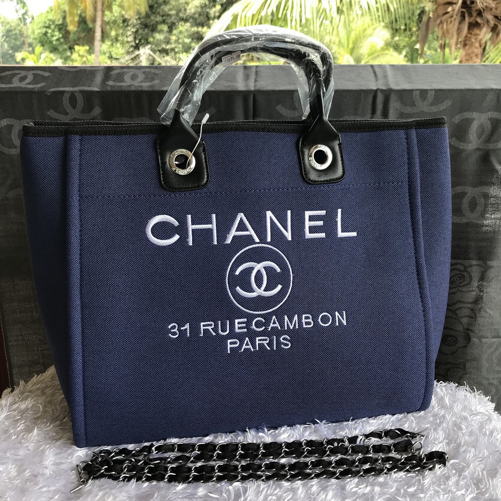 Chanel Deauville Tote Canvas Bag B966# Blue