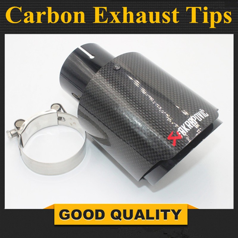 Carbon Fibre Car Exhaust Pipe Muffler Glossy Black Stainless Steel