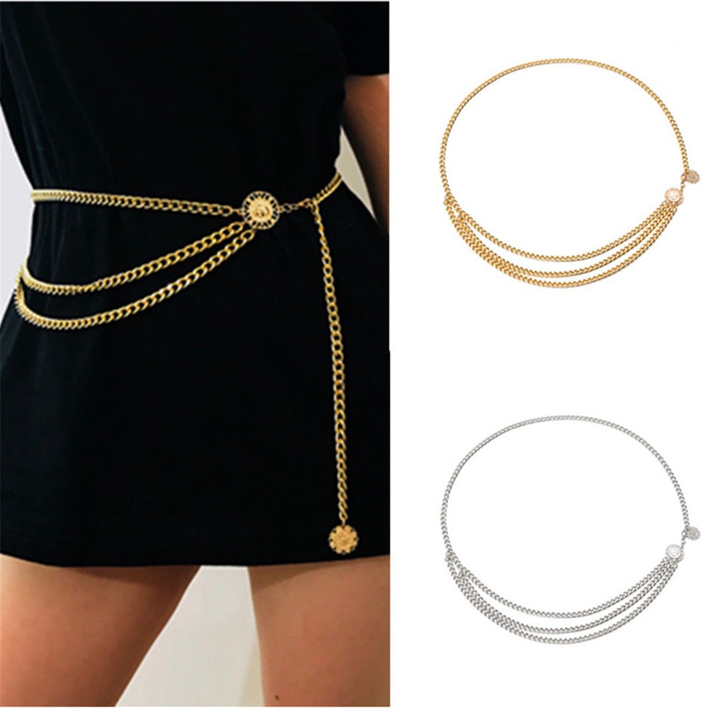 Women Retro Metal Waist Chain Belt Dress Waistband Body Chain Belts Fashion  Gold